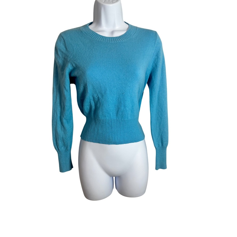 J.Crew Cashmere Cropped Fit Crew Neck Sweater Blue XS Long Sleeve Slim Knit
